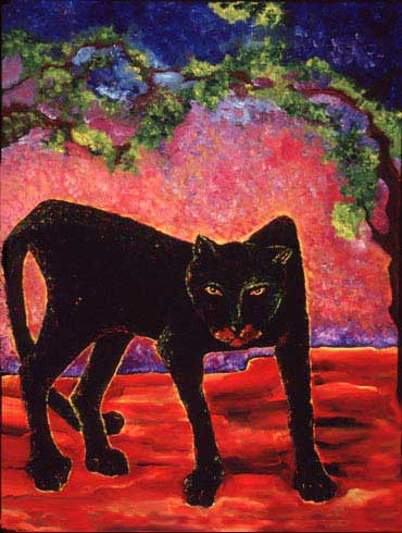Black Panther:  oil on canvas with figurative elements painted around the
 sides.