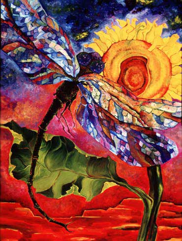 Dragonfly:  oil on canvas with figurative elements painted around the sides.